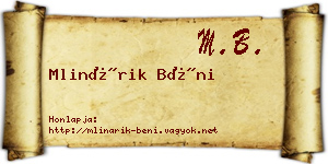 Mlinárik Béni névjegykártya